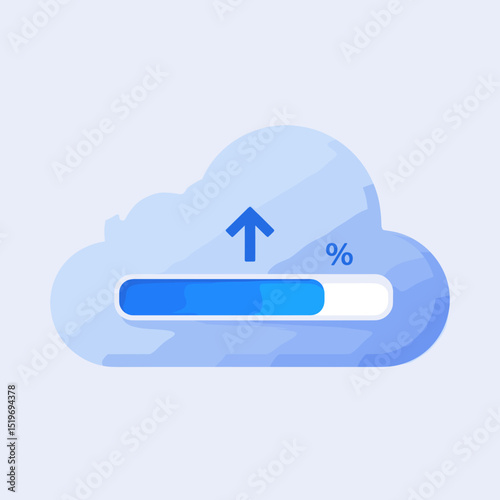 Progress bar indicating upload status with cloud background and upward arrow