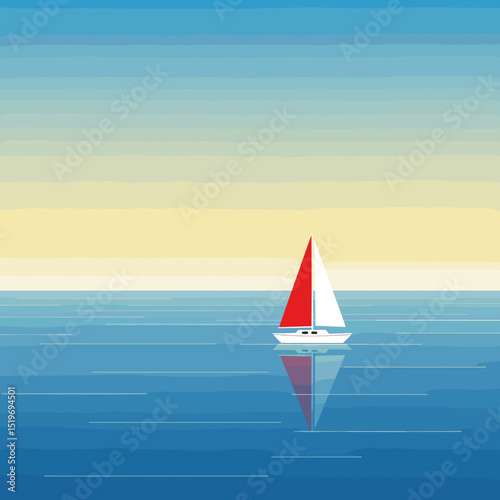 Sailboat gliding across calm waters under a gradient sky at sunset