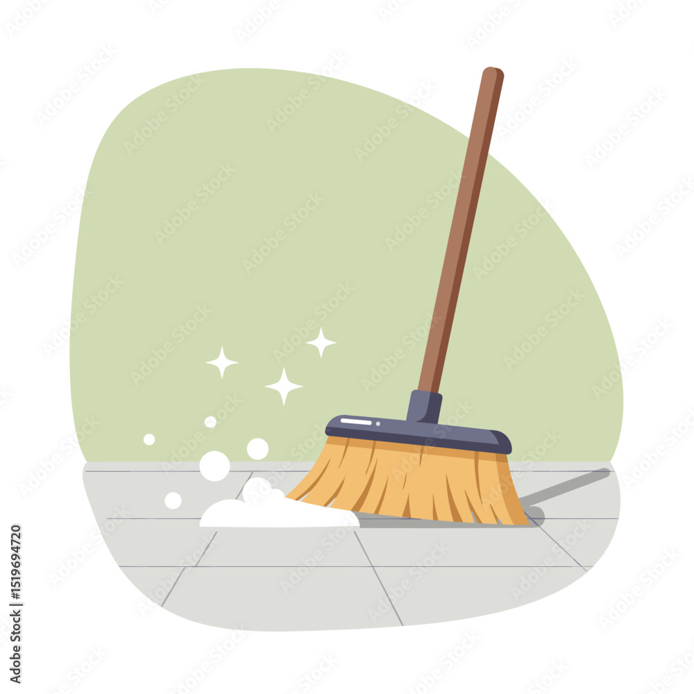 A person sweeping a clean floor with sparkling dust particles in a bright room
