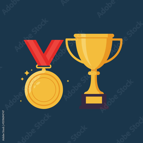 Illustration of a gold trophy and medal symbolizing achievement and success