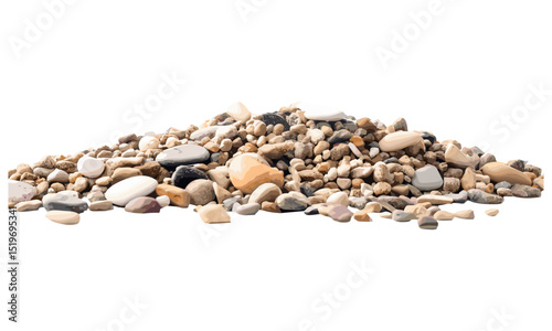 Small pebbles sand pile scatter, isolated on white background, side view, vector illustration, gravel, sandy texture, beach elements, nature texture, environmental illustration.