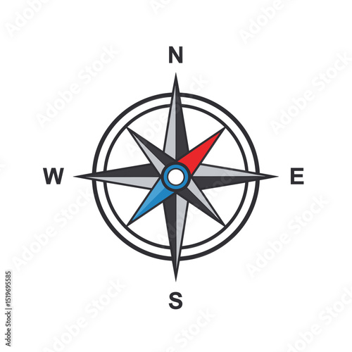 Compass design illustrating cardinal directions with a minimalist style