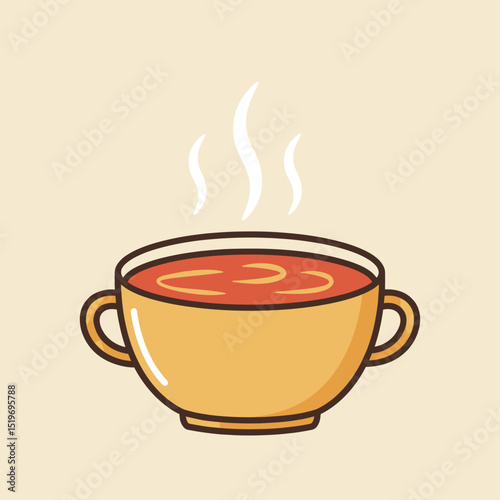 A steaming bowl of tomato soup on a light background, evoking warmth and comfort