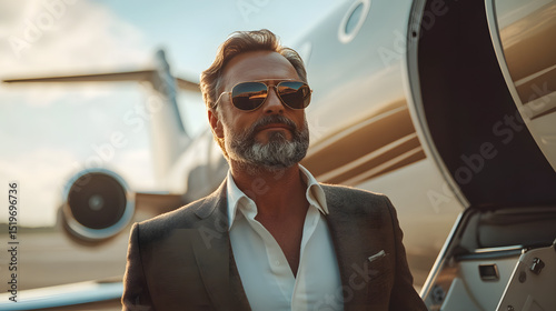 Rich executive leaving luxury private jet photo
