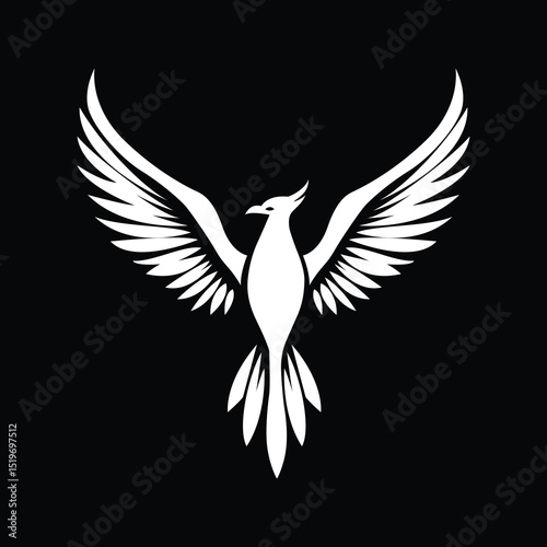 Majestic white phoenix bird logo with spread wings representing rebirth strength and powerful elegance