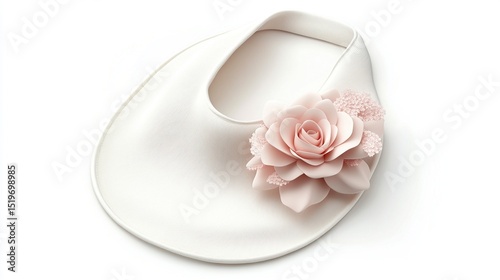 Off-white bib with a delicate pink flower