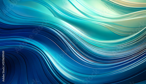Abstract waves of blue and teal create a fluid, dynamic visual effect.