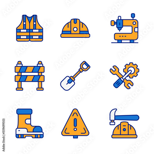 Labor Day Equipment Icons Colorful,  Perfect for web, poster, with flat illustration