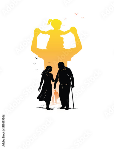 Father and Daughter Generational Silhouette with Emotional Time Reflection