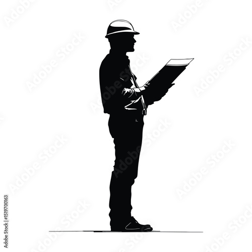 Engineer managing black color on isolated white background
