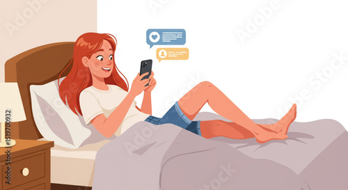 Digital Communication Woman Using Messenger Vector Design