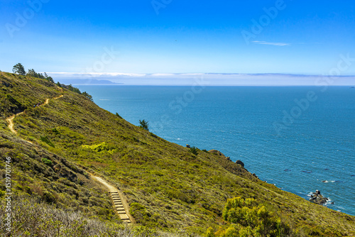Pacific coast along California State Route 1 (Shoreline Highway). Shoreline near Stinson Beach.