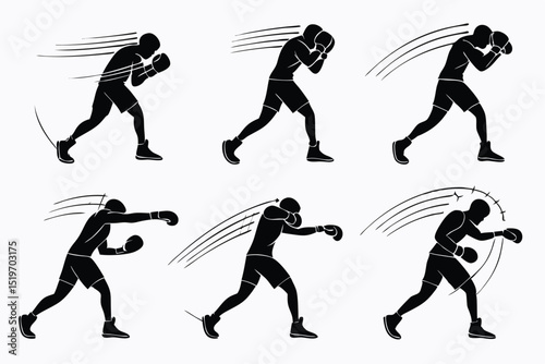 Vector a boxer stand with pose set silhouette vector