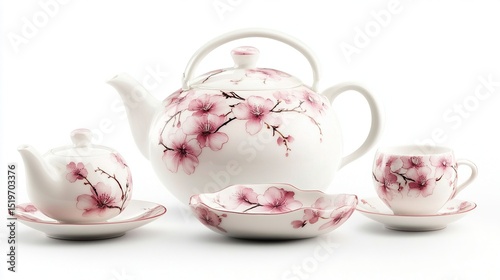 Elegant porcelain tea set with cherry blossoms