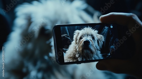 Close up Shot of a Hand Capturing a Playful Dog on a Mobile Device