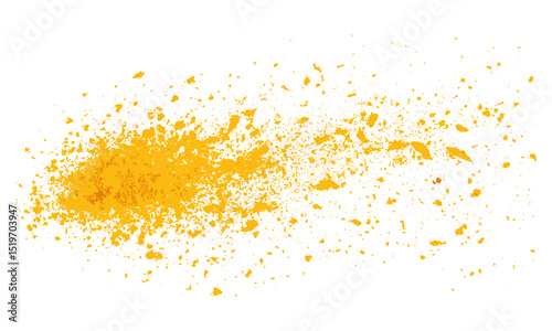 Flying turmeric powder isolated on white background, vector illustration, cutout, organic spice, culinary ingredient, vibrant yellow, health benefits, natural remedy, seasoning.
