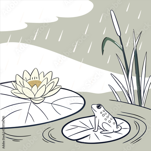 water lily with frog on the pond