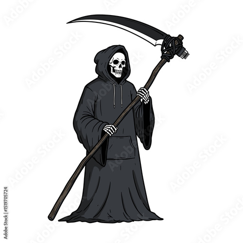 Grim Reaper with Hoodie and Scythe – Vector