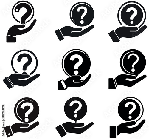 Set of Hand Holding Question Mark Icons - Support, FAQ & Query Symbols