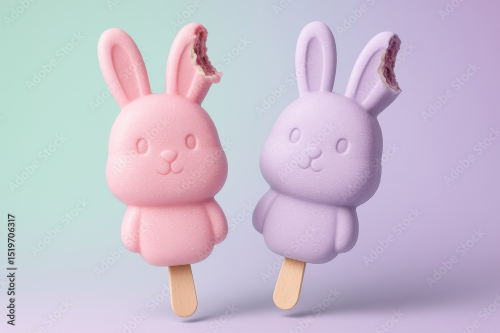 Fototapeta premium Cute Bunny-Shaped Ice Cream Popsicles