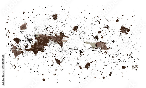 Wet mud texture, water droplets, stains, isolated on white background, top view, vector illustration, dirt surface, earth texture, grunge background, natural elements.