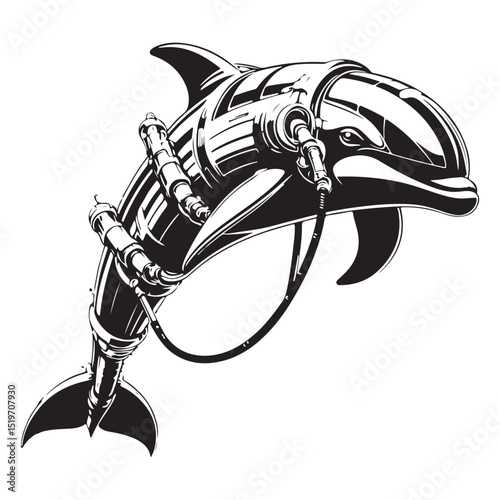 Cybernetic Dolphin A Futuristic Illustration of a Mechanical Marine Mammal