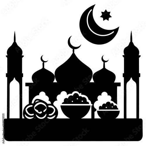 A silhouette of a traditional Eid al-Adha feast, with a of delicious dishes 