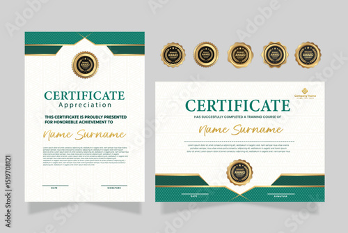 Set of certificate of achievement border design templates with elements of luxury gold badges and modern line patterns. vector graphic print layout can use For award, appreciation, education