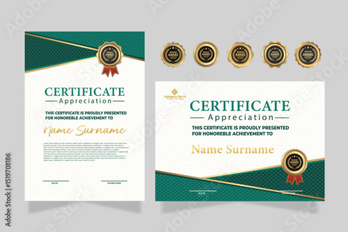 Set of certificate of achievement border design templates with elements of luxury gold badges and modern line patterns. vector graphic print layout can use For award, appreciation, education