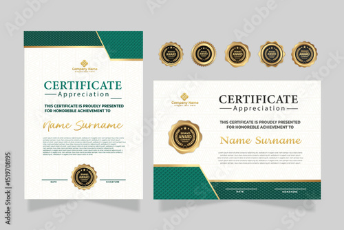 Set of certificate of achievement border design templates with elements of luxury gold badges and modern line patterns. vector graphic print layout can use For award, appreciation, education