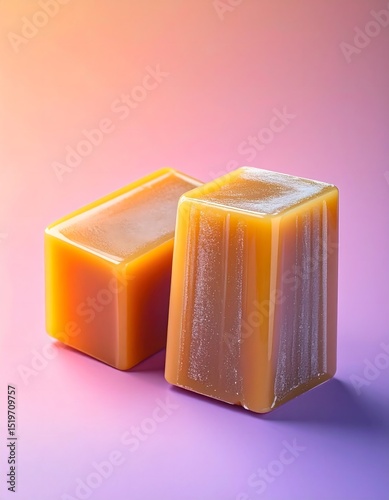 Two Caramel Candies on Gradient Background