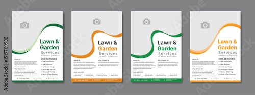 Landscape Gardening Services Lawn Care Flyer Template with Green and Yellow Accents