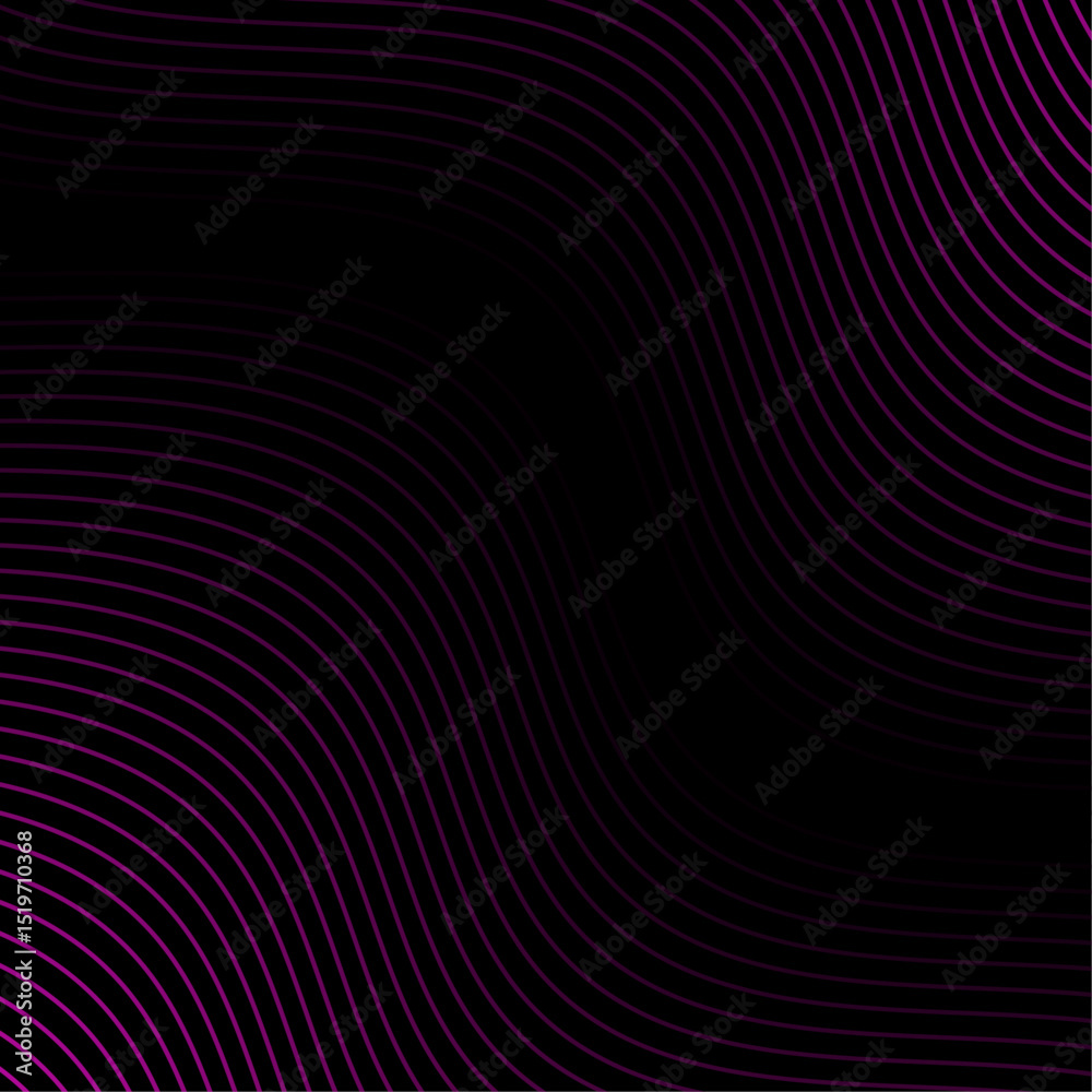 Abstract background with lines and waves. Banner. Element for design isolated on black. Vector background for brochure, booklet, flyer, poster. Pink and black gradient. Purple, dark, night