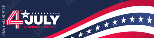 4th of July Banner Design with Stars and Stripes American Flag Background. 4th of July Independence Day Typography on Dark Blue Background with Flag of America Backdrop. Vector Illustration. 