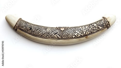 Carved ivory crescent with intricate geometric patterns