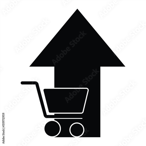 Shopping cart. Food price growth. Food inflation icon. Cost of living. vector illustration