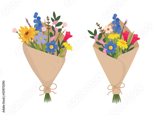 A bouquet of wild flowers. Autumn, fall. Flat vector clipart, illustration with isolated background.