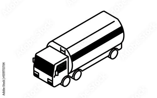 Vehicle icon, tanker truck simple and cute isometric black and white line drawing icon
