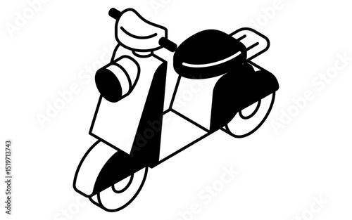 Vehicle icon, scooter simple and cute isometric black and white line drawing icon