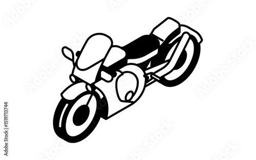 Vehicle icon, simple and cute isometric black and white line drawing icon of two-wheeled vehicle (sport bike)