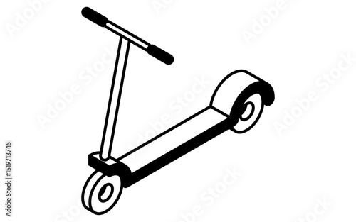 Ride icon, simple and cute isometric black and white line drawing icon of a kickboard