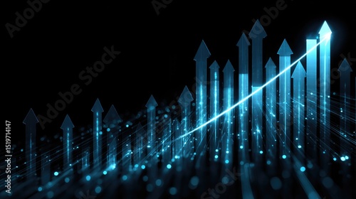 Ascending Graph: A striking visual of an upward-trending graph with bright arrows, representing growth, progress, and business success on a dark backdrop.