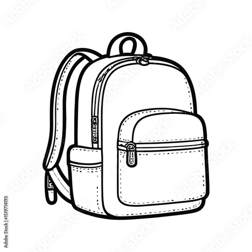 Black and white backpack outline illustration perfect for school back to school or travel designs