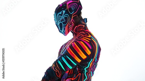 Person in vibrant, glowing neon costume