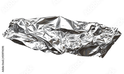 Wrinkled aluminum foil scrap isolated, vector illustration, crushed metal texture, recycling material, silver foil cutout, industrial waste, kitchen wrap, shiny surface.