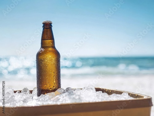 Frosted Glass Beer Bottle in a Beach Cooler 