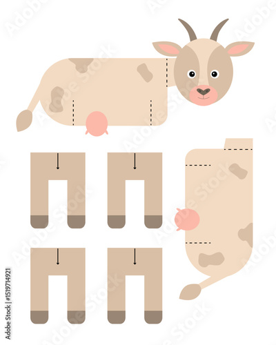 Goat template for building for games. Goat paper toy.