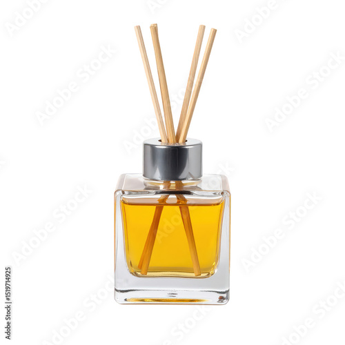 Elegant glass bottle diffuser with wooden sticks for aromatherapy and home fragrance, showcasing a stylish and modern diffuser design for relaxation and scenting spaces