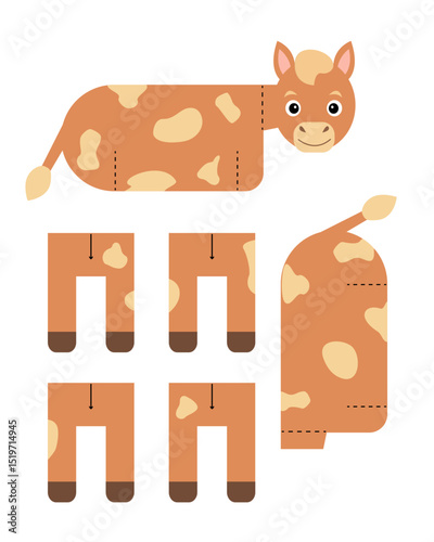 Horse template for building for games. Horse paper toy.