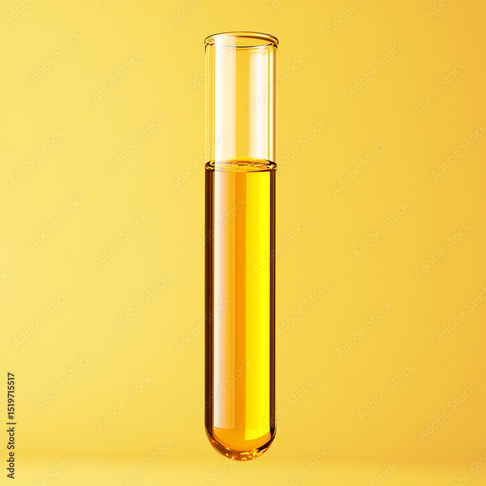 Test tube filled with golden oil. Test tube filled with golden oil.